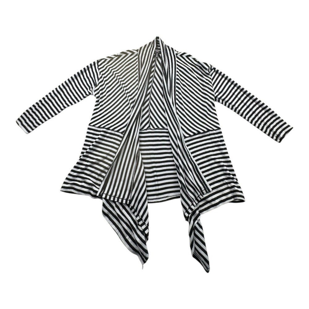 Jones New York 1X Black White Striped‎ Waterfall Open Front Cardigan